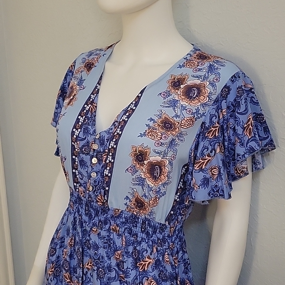 Cute Coquette Prairie Granny Floral Empire Waist Swing Shirt Land Girl Dress - Picture 4 of 8